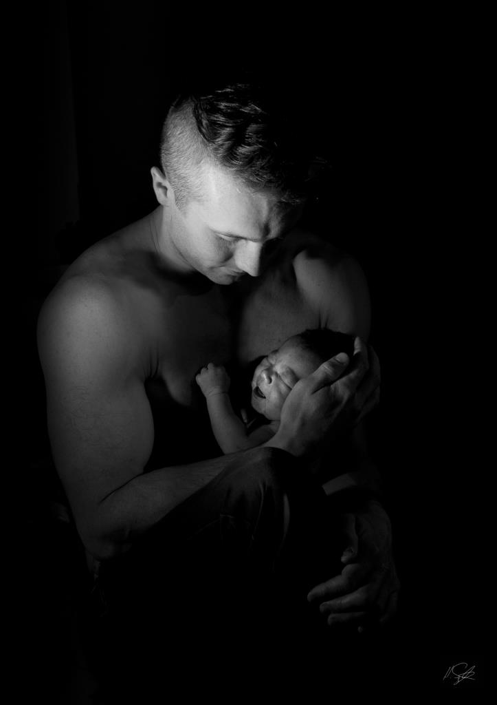 father son new born black and white portrait family portrait